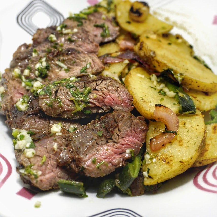 Flank Steak With Chimichurri Grilled Potato And Poblano Salad Life Time Vibes