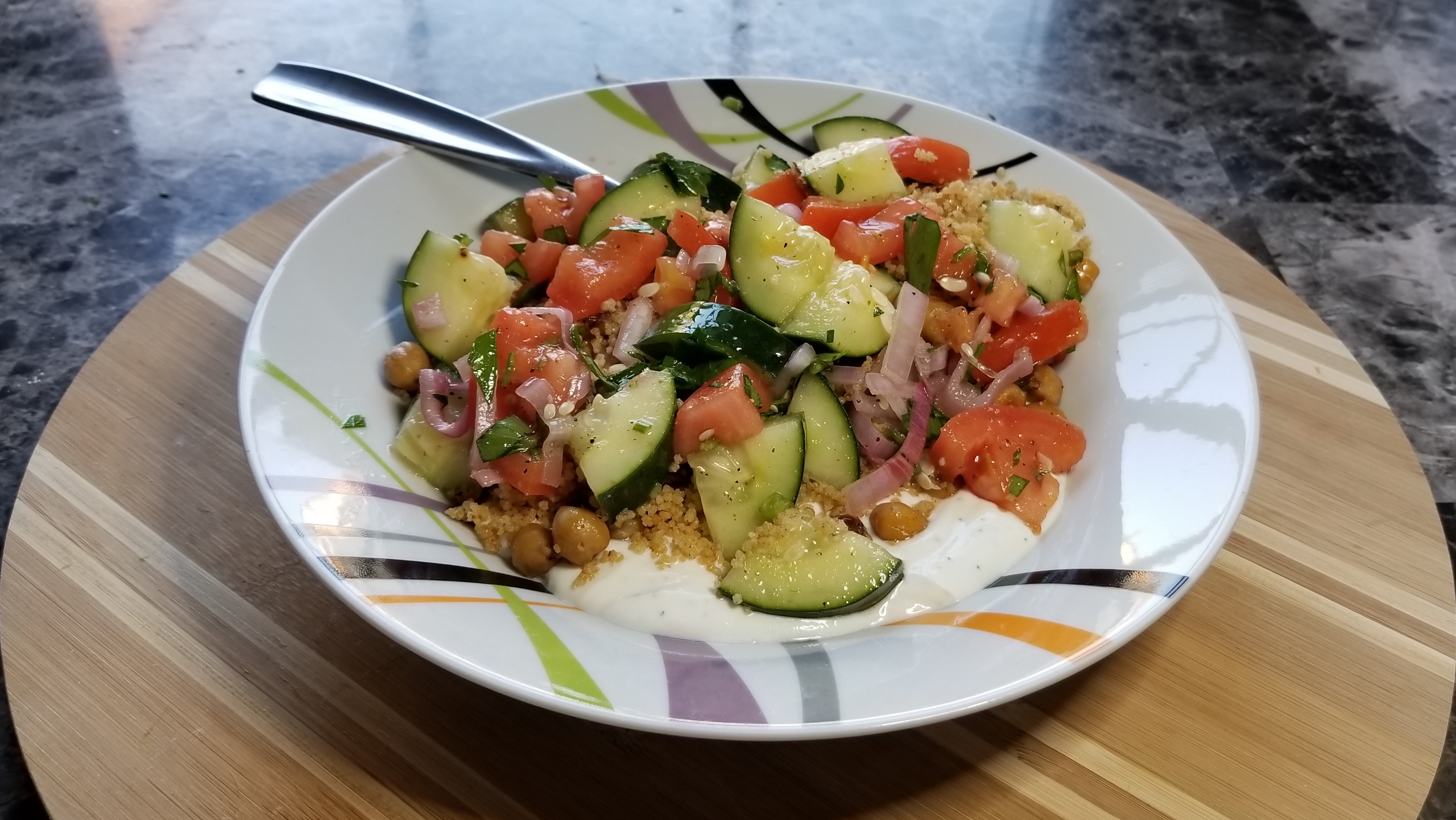 Spiced Chickpeas & Couscous Recipe with Turkish salad