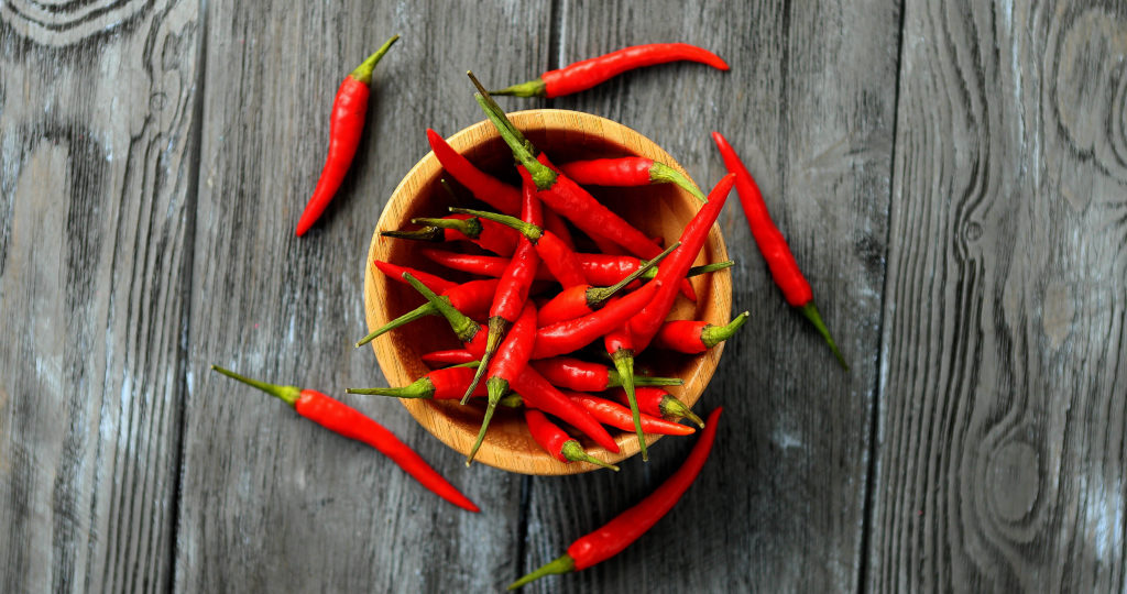 Bowl of ripe chili peppers