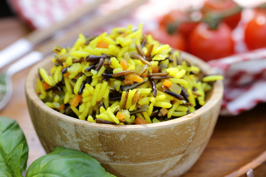 rice garnish with wild and brown rice