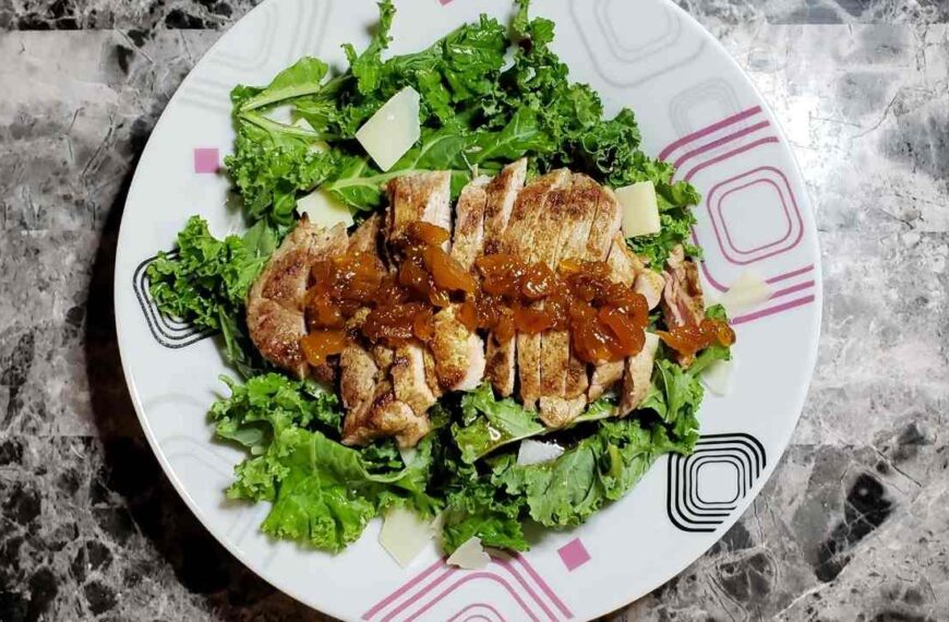 Spicy Pork Tenderloin with Apricot Chutney and Kale Salad