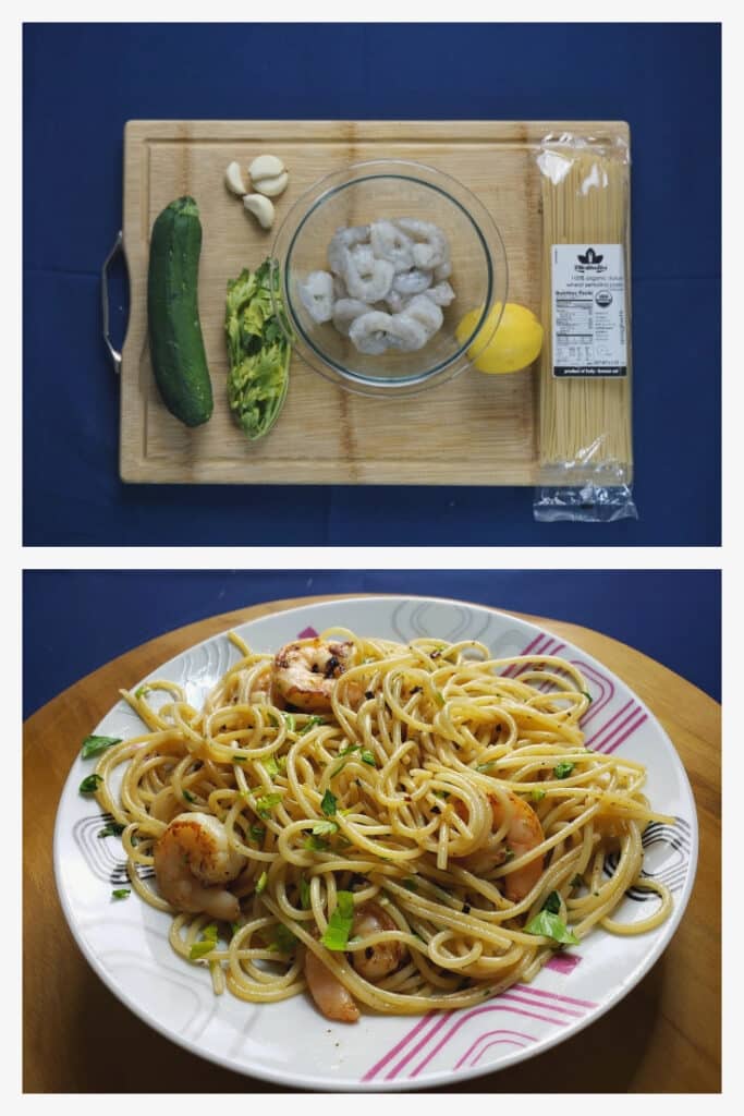 Shrimp Scampi Pasta with Roasted Zucchini