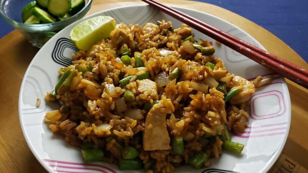 Chicken Fried Rice with Basil & Sweet-Sour Cucumbers