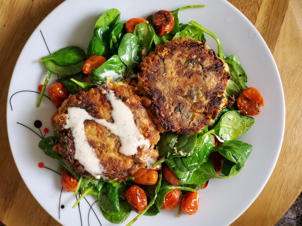 WHITE BEAN ZUCCHINI FRITTERS WITH CHIVE MAYO