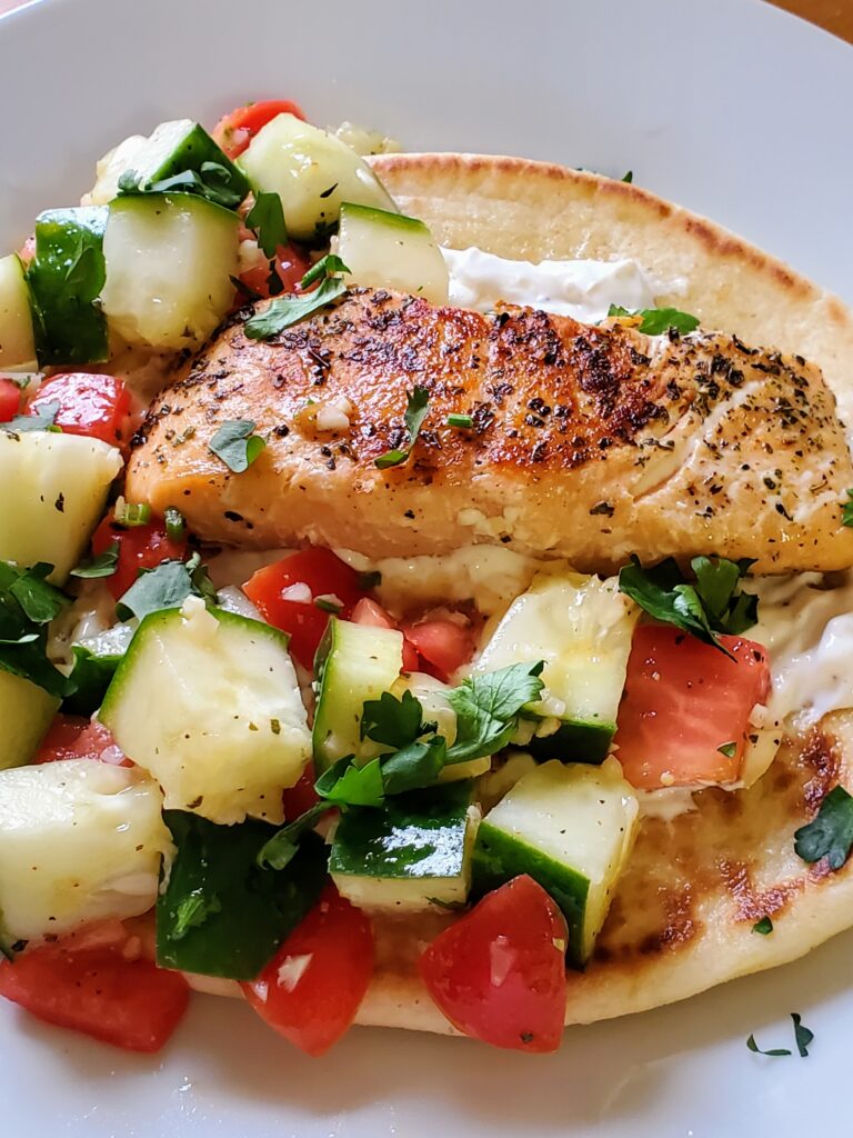 Greek Salmon Gyros with Chopped Salad