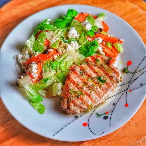 Lemon-Marinated Grilled Pork with Greek Salad - Life Time Vibes