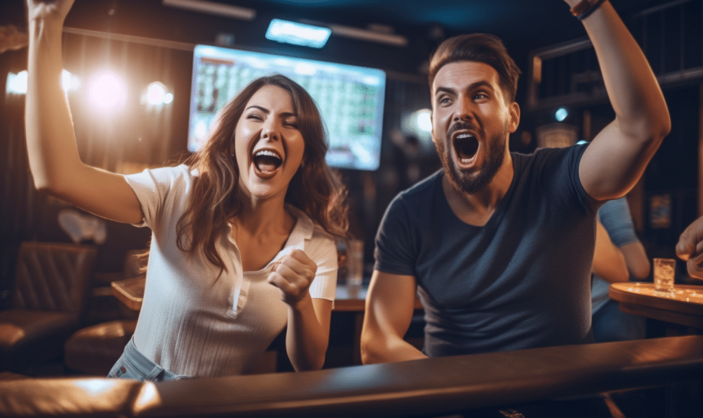 sports betting online, people looking like they are enjoying themselves and winning 